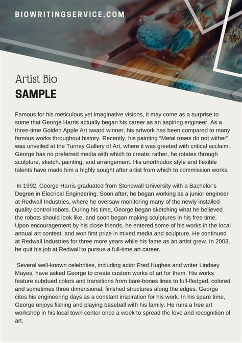 Writing an artist bio is one of the hardest things to do as a musician. Artist Bio Writing Service: Choose Our Bio Writing Help