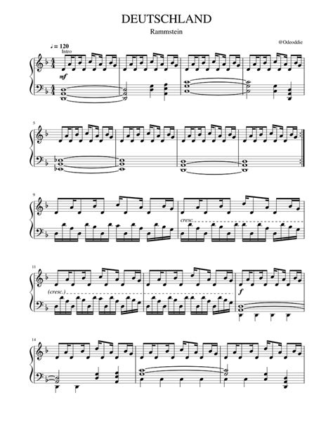 Deutschland Rammstein Sheet Music For Piano Solo