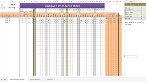 2021 Employee Attendance Excel Example Calendar Printable