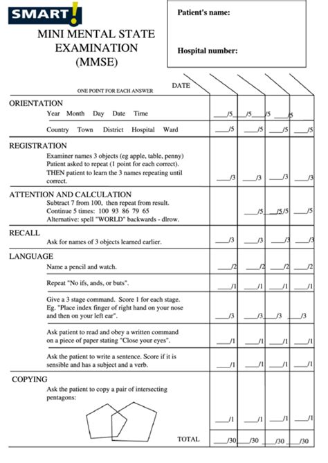 Mini Mental State Examination Mmse Form Printable Pdf Download