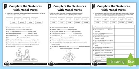 2 | types of verbs ks2 lesson. Complete the Sentences with Modal Verbs Differentiated ...