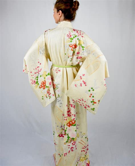 Japanese Silk Kimono Robe With Fancy Embroidery Including Hand Braided