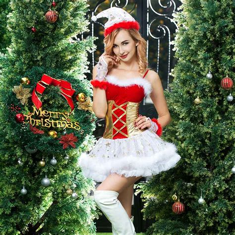 Red Women Christmas Costume Erotic Sexy Corset Christmas Dress Santa