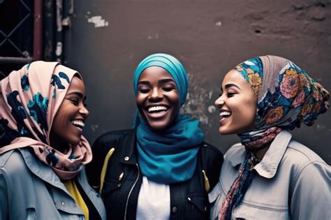 Premium Ai Image Three Women Are Smiling And Laughing Together One Of Them Has A Scarf On Her
