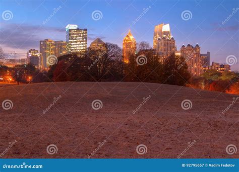 Twilight Midtown Atlanta And Oak Hill In Piedmont Park Usa Stock Image