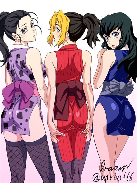 Rule 34 3girls Arms Behind Back Baron Artist Big Ass Black Hair Black Legwear Black