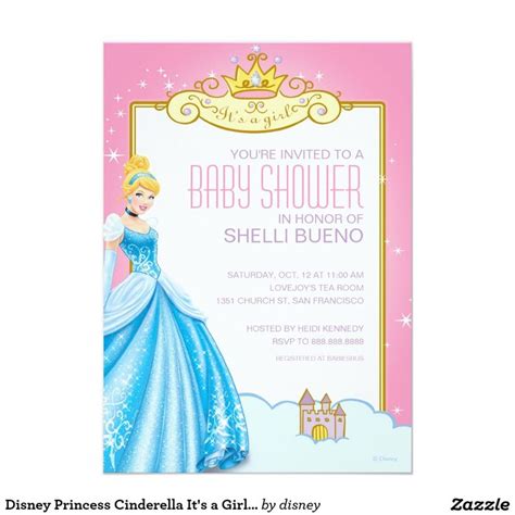 Disney Princess Cinderella Its A Girl Baby Shower Invitation Zazzle