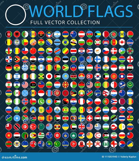 Set Of Round Flags World Vector Icons Most Popular Country Flags In