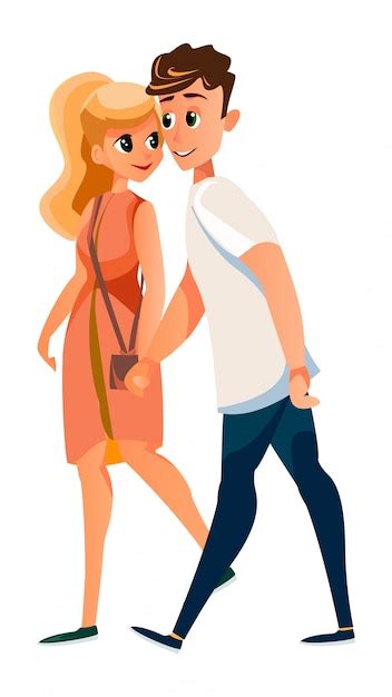 Premium Vector Cartoon Man And Woman Couple Walk Holding Hands