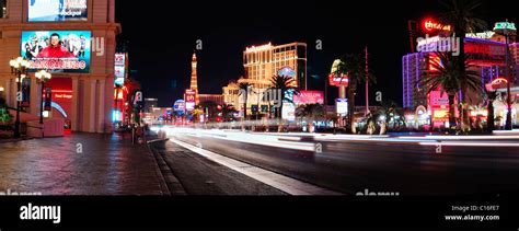 Las Vegas Strip Night Panorama With Colorful Light And Traffic Stock
