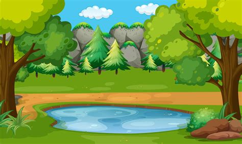 Scene With Pond In The Woods 519537 Vector Art At Vecteezy