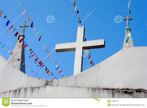 Three Crosses On Church Roof Stock Image Image Of Christian Cross