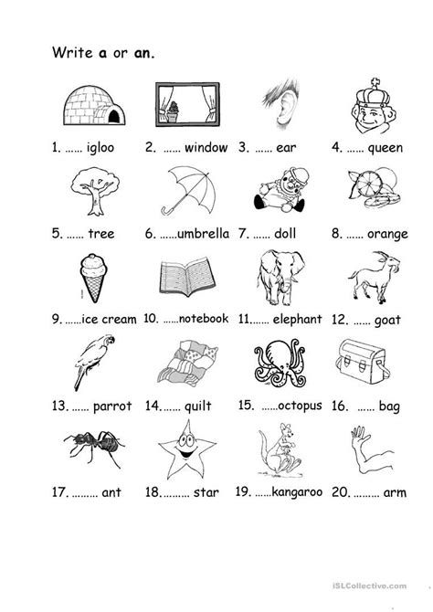 Indefinite Articles Tefl Grammar Worksheets 1st Grade A An