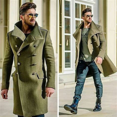 Trench Coat Men Double Breasted Green Wool Long Winter Dinner Coat Etsy