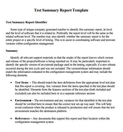 Template For Summary Report 1 Templates Example Templates Example