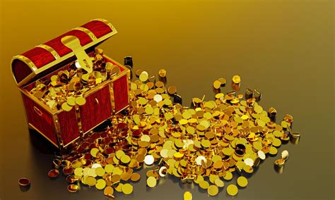 Many Distribute Gold Coins Flew From The Treasure Chest A Treasure