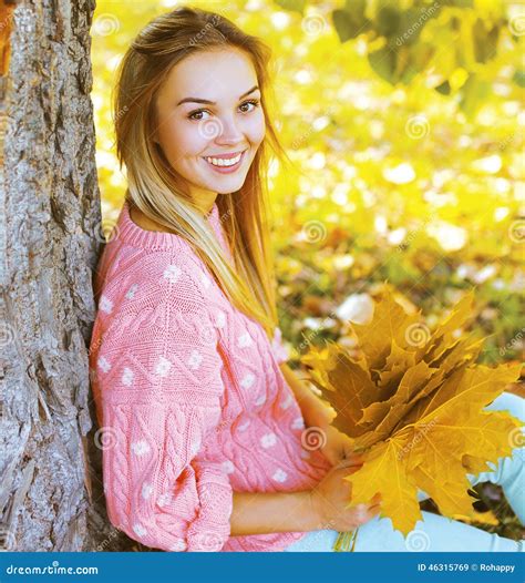 Positive Pretty Girl Having Fun In Autumn Park Stock Image Image Of