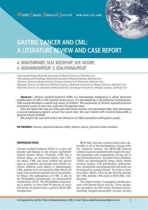 Pdf Gastric Cancer And Cml A Literature Review And Case Report Wcrj