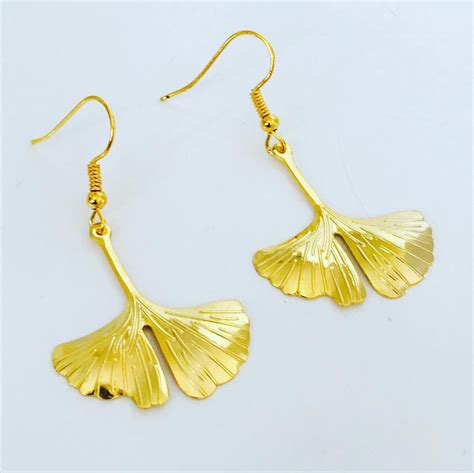Ginkgo Leaf Brass Earrings Ginko Earrings Leaf Earrings Etsy Uk
