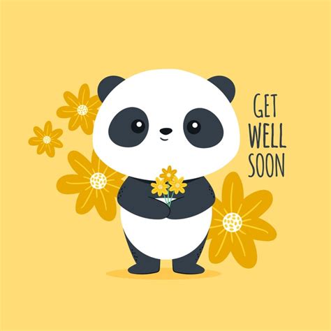 Express your wish to get well soon on this card and send them through whatsapp, twitter, facebook Get well soon with cute panda bear | Free Vector