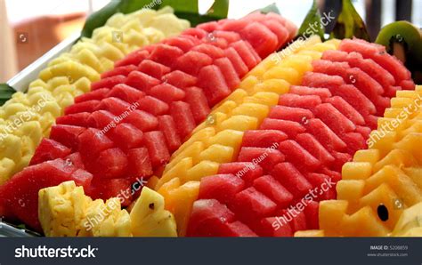 Platter Cut Tropical Fruits Watermelon Pineapple Stock Photo 5208859