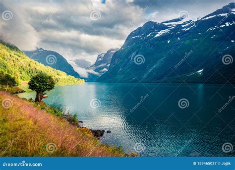 Dramatic Summer View Of Lovatnet Lake Municipality Of Stryn Sogn Og