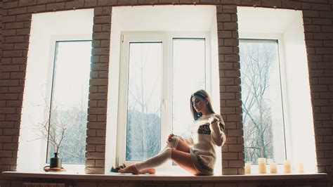 Women Model Brunette Sweater Window Bottomless Wallpapers HD
