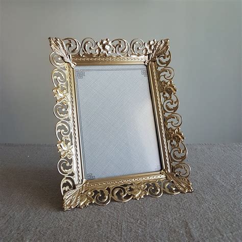 5 X 7 Gold Metal Picture Frame Ornate Filigree And Frosted Accents