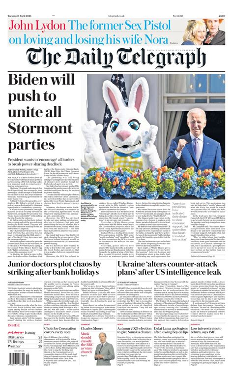 Daily Telegraph Front Page 11th Of April 2023 Tomorrow S Papers Today