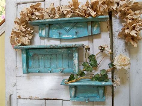 Hand Painted Aqua Recycled Wooden Shelf Set Beach Cottage Wall Etsy