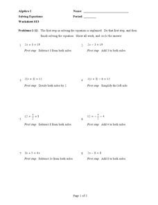 All problems have only positive, whole numbers. Solving Equations in one variable Worksheet for 9th Grade ...