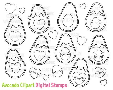 Clipart de aguacate Imágenes prediseñadas de aguacate Kawaii Etsy México