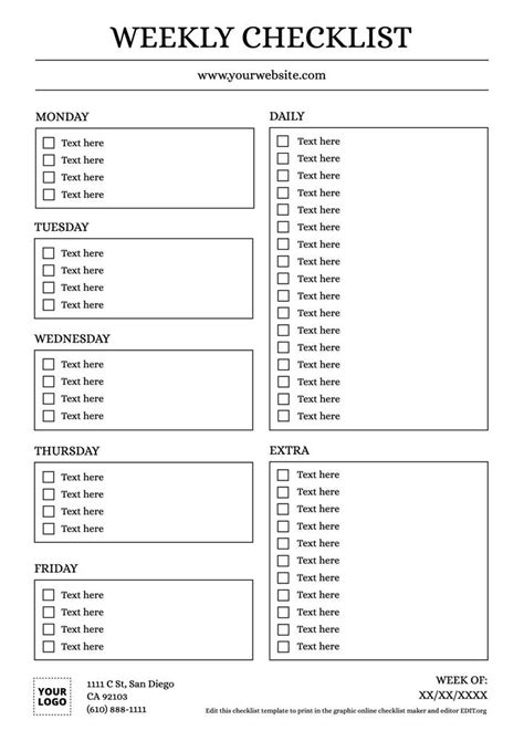 Online Editable Checklist Templates