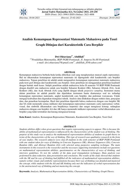 PDF Analisis Kemampuan Representasi Matematis Mahasiswa Pada Teori