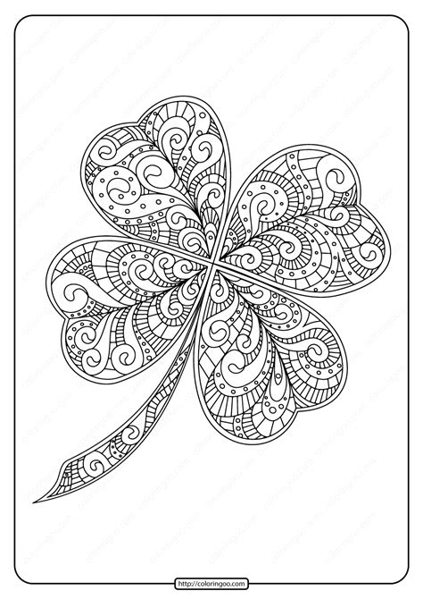 Shamrock coloring pages are one the best themes for beginners. Printable Zentangle Four Leaf Clover Coloring Page