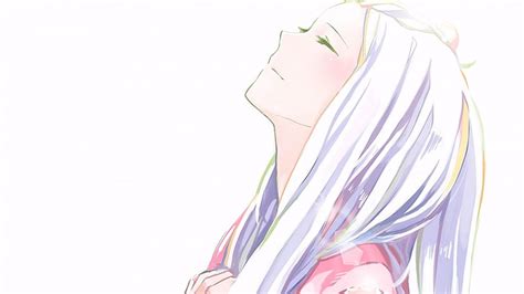 Anime Chicas Anime Fondo Blanco Rubia Ojos Cerrados Sonriente