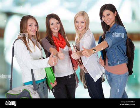 Group Of Young Women Friends Showing Thumb Up Stock Photo Alamy