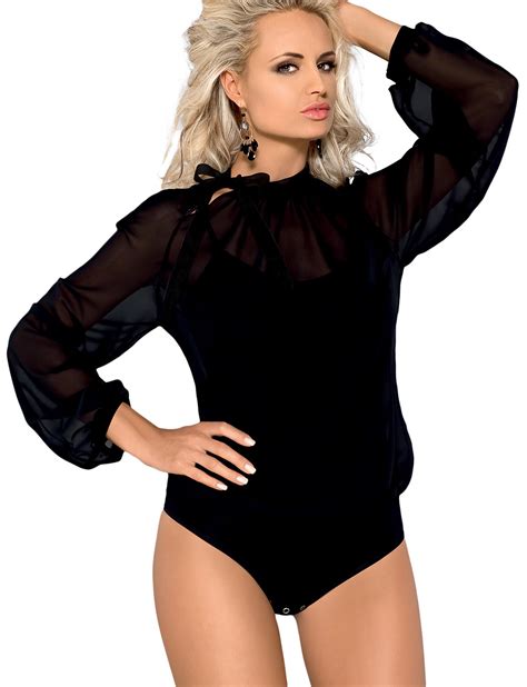 Vestiva Bdv 062 Womens Bodysuit Leotard Body Long Sleeves Sexy Black
