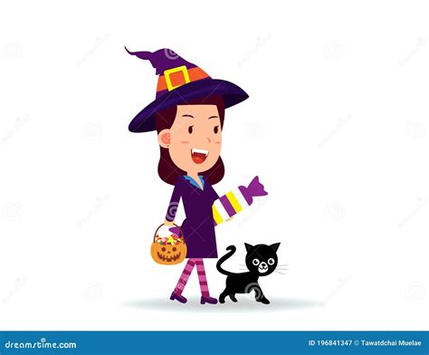 female celebrate halloween wears witch costume happy halloween day stock vector illustration