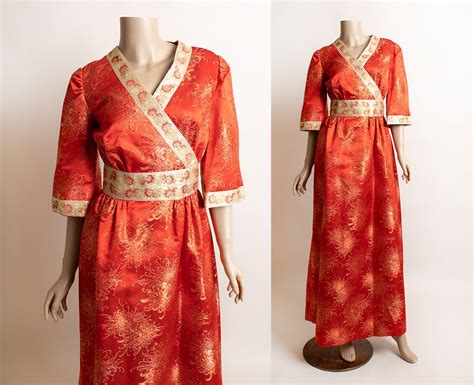 Vintage Red Japanese Silk Dress Cherry Red Floral Print With Etsy