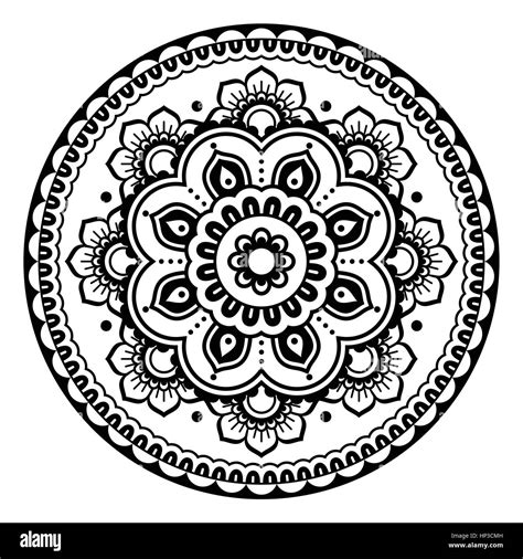 Mehndi Indian Henna Floral Tattoo Round Pattern Vector Ornament In