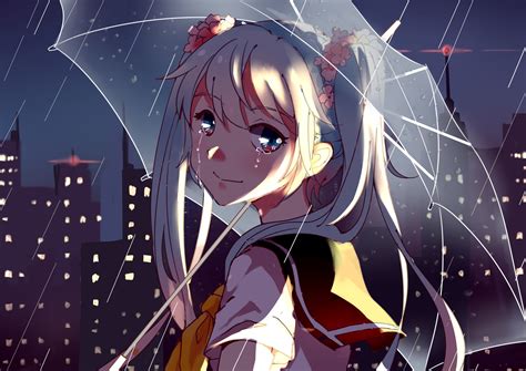 Elea Artist Hatsune Miku Rain School Uniform Tears Twintails Umbrella