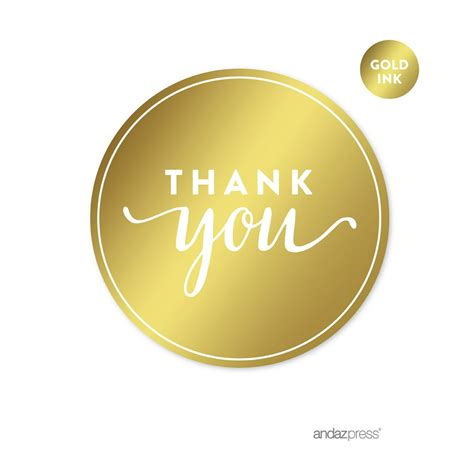 Thank You Gold Metallic Gold Round Circle Favor T Label Stickers 40
