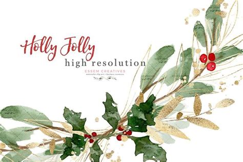 Holly Jolly Watercolor Christmas Clipart Christmas Wreath Clip Art
