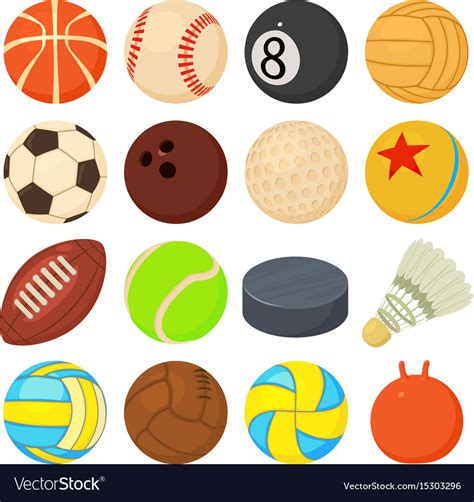 Sport Balls Icons Set Play Types Cartoon Style Vector Image