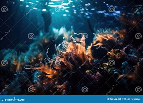An Underwater Scene Of A Coral Reef With Sunlight Streaming Through The