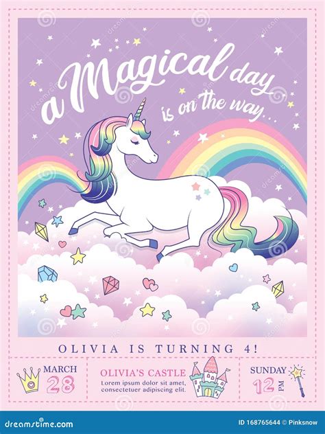 Unicorn Party Invitation Card Stock Vector Illustration Of Kids