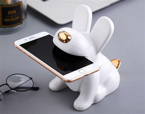 Ceramic Puppy Desk Phone Stand Dog Shape Smartphone Holder Feelt