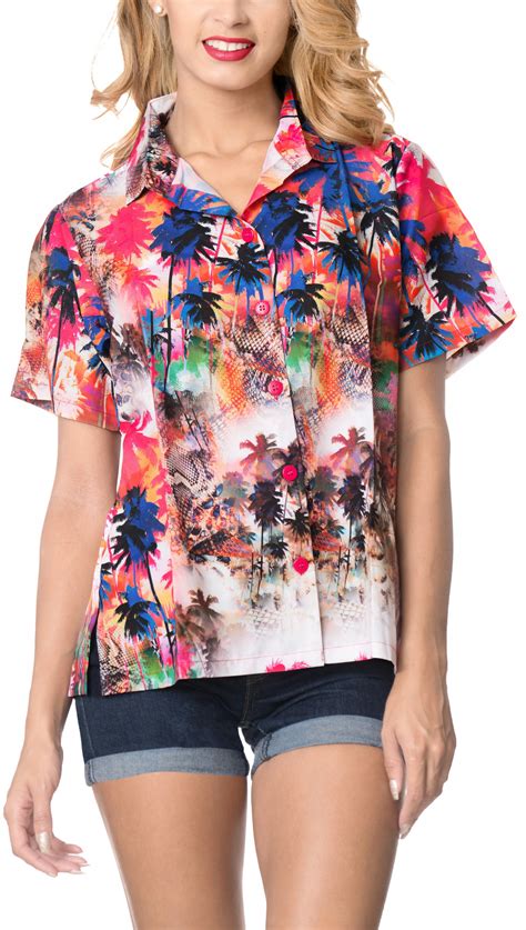 HAPPY BAY Women S Plus Size Hawaii Aloha Dress Shirt For Casual Wear L