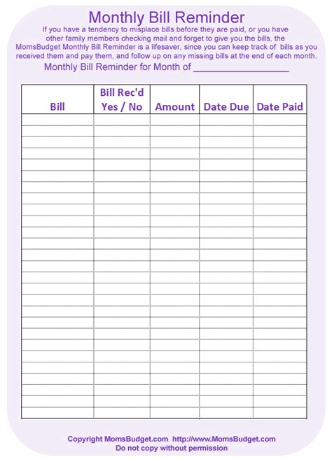 Monthly Bill Payment Template Excel Templates